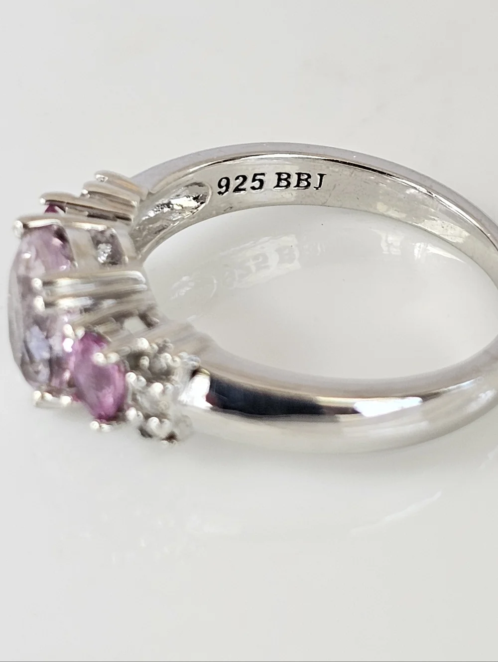 Natural Kunzite & Pink Sapphire Ring Sterling Silver Rhodium Overlay Sz 7!